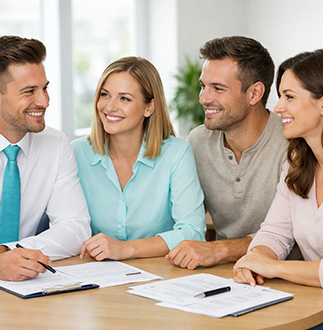 Beratungsgespräch mit einem Team aus Beratern an einem Tisch